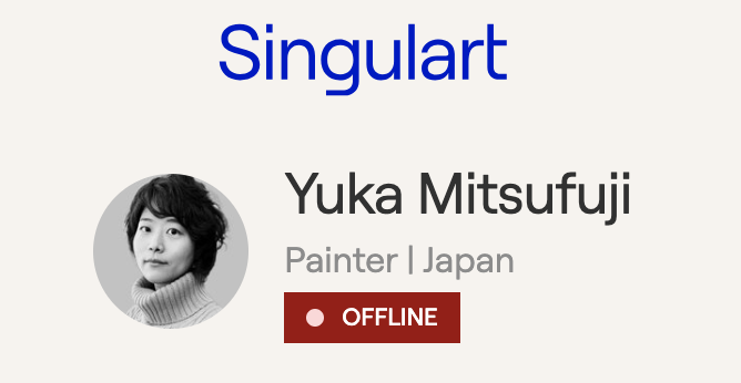 Singulartのプロフィール画像、光藤有佳（Yuka Mitsufuji）とロゴが含まれている。Profile image on Singulart featuring Yuka Mitsufuji and logo.