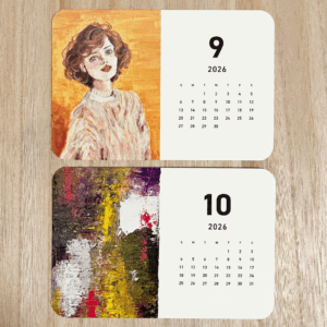 油彩風人物画を収録したカレンダー用画像。豊かな質感と表情が印象的で、飾る空間に存在感を与えるアート作品。Calendar image featuring an oil-style portrait painting, with rich textures and expressive details, adding elegance to any space.